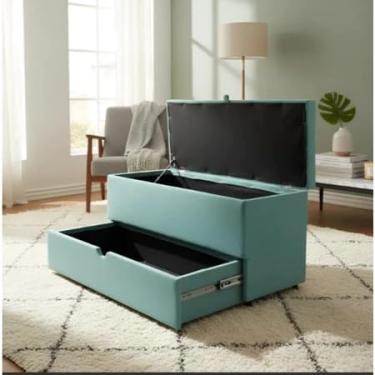 Imagem de Puff Baú Sapateira com Gaveta (90cm) - Diversas Cores (Azul)