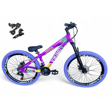 Imagem de Bicicleta Aro 26 Vikingx Tuff Freeride Câmbios Shimano 21v Aros Vmaxx DH Freio a Disco Pneu Flame-Unissex