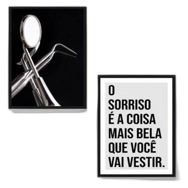 Imagem de Kit 2 Quadros Para Consultório Odontológico 33X24Cm Preta