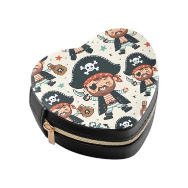Imagem de Burbuja Caixa de joias em forma de coração de pirata de desenho animado mini estojo de joias de viagem para mulheres e meninas, estojo portátil organizador de armazenamento para brincos, anéis