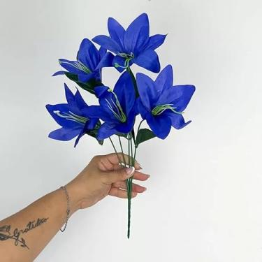 Imagem de Buquê de Lírios Artificiais – Kit Econômico – Flores Decorativas em Seda para Casa, Eventos e Vitrines (Azul Escuro,Kit com 2 unidades)