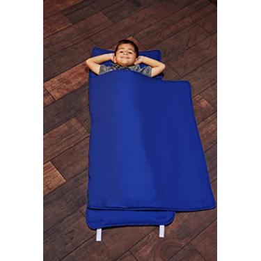 Imagem de EVERYDAY KIDS Tapete de cochilo com travesseiro removível - azul-marinho - alça de transporte com fecho de tiras, design enrolável, microfibra macia para pré-escola, creche, saco de dormir de viagem -
