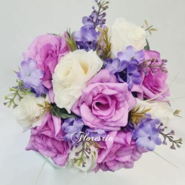 Imagem de Buquê de Noiva Artificial com Flores Coloridas para Casamento Civil ou Religioso(RoxoClaro Lavanda/Lilás/Creme)
