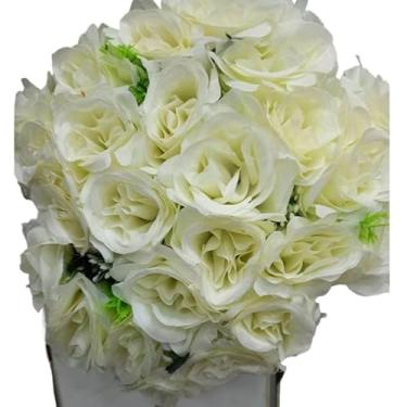 Imagem de Buquê de Rosas Artificiais com Folhagem – Kit com 2 Unidades (24 Flores Cada) para Decoração, Casamento e Ambientes Internos(Marfim 4581/3916,1)
