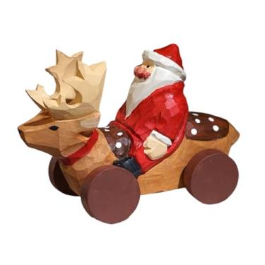 Imagem de Conjunto de enfeites de Natal de madeira esculpida à mão, decorações de férias nórdicas, boneco de neve, Papai Noel, árvore e maçã vermelha, decoração de mesa de madeira rústica, leve e durável (nº 3)