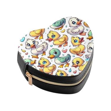 Imagem de Burbuja Mini caixa de joias em forma de coração de patos fofos para mulheres e meninas, estojo portátil organizador de armazenamento para brincos, anéis, colares e pulseiras