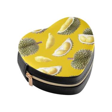 Imagem de Burbuja Caixa de joias Durian Fruits em forma de coração, mini estojo de viagem para mulheres e meninas, estojo portátil organizador de armazenamento para brincos, anéis, colares e pulseiras