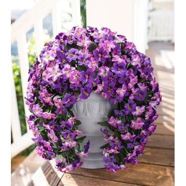 Imagem de HyeFlora Flores artificiais para atividades ao ar livre, 2 peças de flores falsas de seda falsa para pendurar, plantas artificiais realistas, flores resistentes a UV para decoração externa, pátio