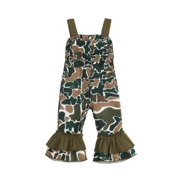 Imagem de Macacão Com Babados E Estampa Camuflada Para Bebês Meninas, Calça Jean
