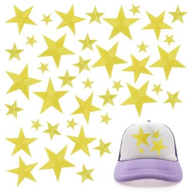 Imagem de 40 peças, 4 tamanhos, remendos de ferro em estrelas, amarelos costurados, aplique de reparo, aplique bordado em estrela, aplique decorativo para roupas, chapéus, artesanato DIY, mochila, decoração de