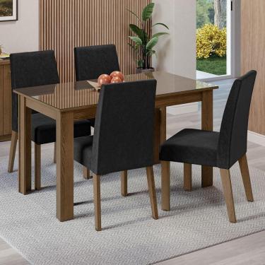 Imagem de Conjunto Sala De Jantar Mesa Tampo De Vidro 4 Cadeiras Rustic/oxford Antônia Madesa