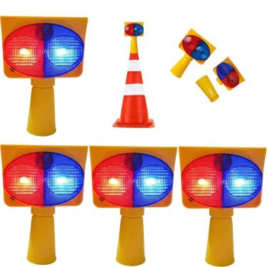 Imagem de Sinalizador Viario Solar Kit 4 Duas Cores Cone Transito Atençao Emergencia Iluminaçao Acidente