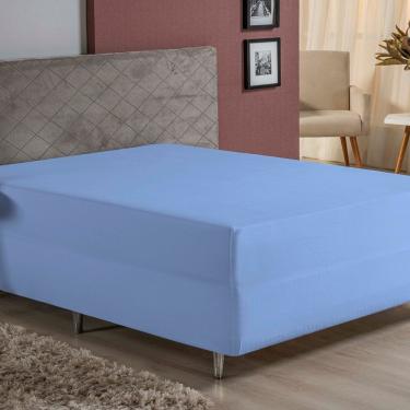 Imagem de Lençol Com Elástico Casal Nobre 1 Peça Luva De Box 55cm De Altura Malha 100% Algodão - Azul-bebê