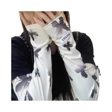 Imagem de Luvas De Proteção Solar Com Estampa De Borboleta Em Seda Gelada, Resis