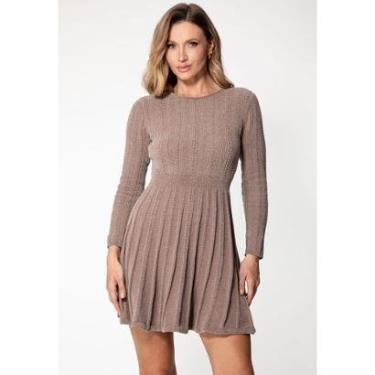 Imagem de Vestido de Tricot Curto Flare Eco Bege-Feminino