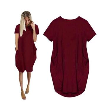 Imagem de Vestidos casuais soltos femininos plus size de manga curta com gola re