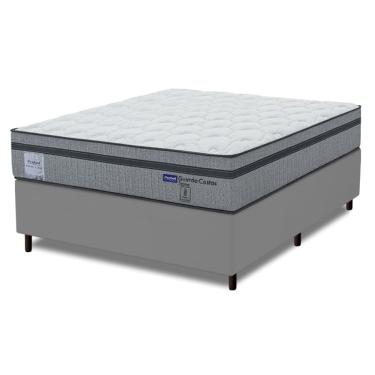Imagem de Cama Box Casal Probel Molas Ensacadas Euro In 138x188x68cm Guarda Costas Stone Branco/C...