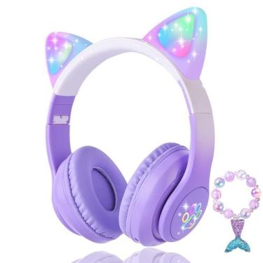 Imagem de Fones de ouvido KORABA Cat Ear Kids Bluetooth LED claro roxo