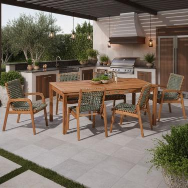 Imagem de Mesa de Jantar Com 04 Cadeiras Sem Braço e 02 Cadeiras Com Braço Trammare C07 Corda Ver...