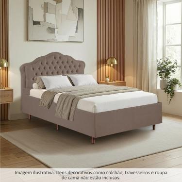 Imagem de Kit Cama Box Casal + Cabeceira Estofada com Botonê Bridgerton Espresso Móveis Marrom Claro