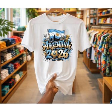 Imagem de Camiseta Argentina Futebol Masculino Estampa Bandeira Torcida Camisa Estilo Urbano Teci...