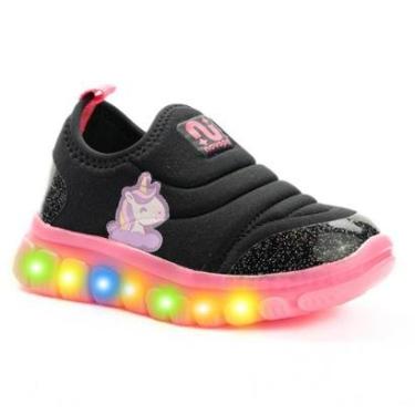 Imagem de Tênis Infantil Meninas Novopé Unicórnio com Led Preto - 9900-Feminino