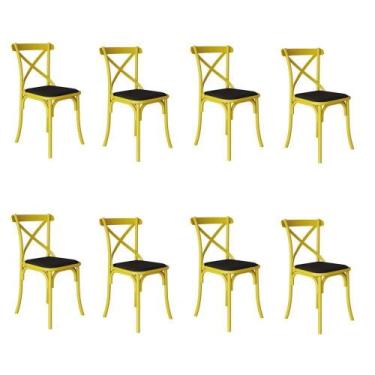 Imagem de Kit 8 Cadeiras Katrina Assento Corano Preto Aço Amarelo Amarelo - Móve