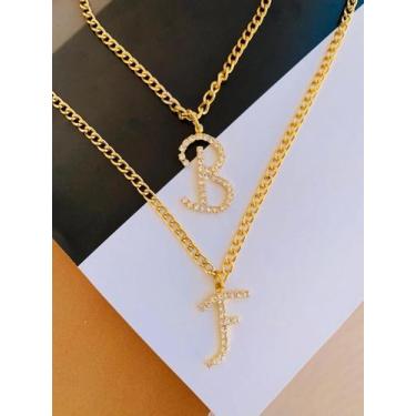 Imagem de Colares banhados a Ouro colar com Inicial de Strass - Dondocas.Bijus