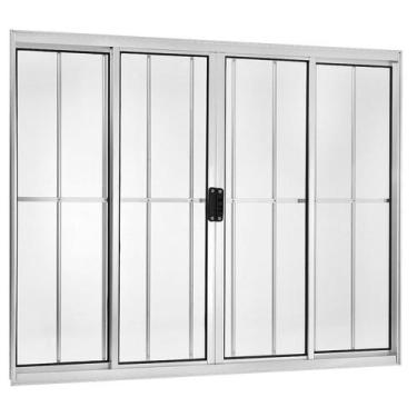 Imagem de Janela Correr 4 Folhas Central com Grade Vidro Liso 100x100cm Brilhant