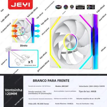Imagem de Ventoinha De PC ARGB Hydro Bearing De 12CM JEYI 30dB(A) 5V3pin PWM 800