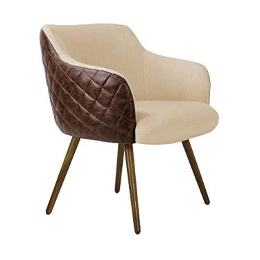 Imagem de Poltrona Decorativa Kitana Pés Palito PU Sintético/Linho Marrom/Bege - Gran Belo