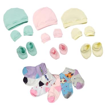 Imagem de Kit Roupas de Bebê 15 Peças Kit Touca Sapatinho Luva e Meias