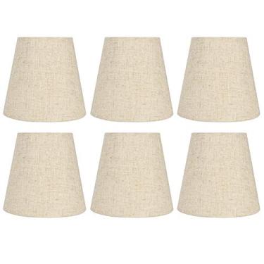 Imagem de Joyzan Conjunto de candelabro de abajur, lâmpada de encaixe, tambor pequeno, tambor, abajur, vila, miniabajures, mesa, cabeceira, parede, luz de chão, linho natural, feito à mão, 6 peças, aranha,