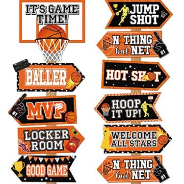Imagem de Outus 20 peças de placa de festa de basquete temática festa artigos de decoração para crianças, adolescentes, meninos, adereços para fotos do Dia de B