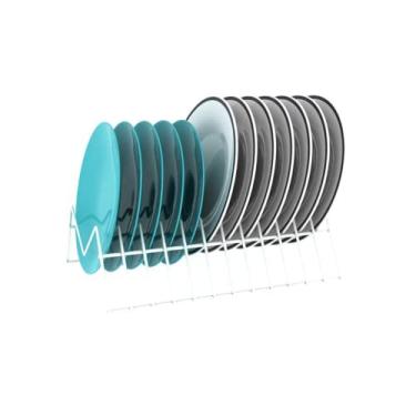 Imagem de Suporte Pratos Vertical Organizador Cozinha Armário Aramado Em Aço Reforçado Escorredor De Louça (Branco)