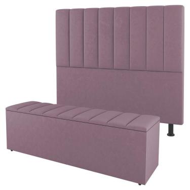 Imagem de Cabeceira E Baú Cama Box Queen Size Cora 160cm Suede Rosé