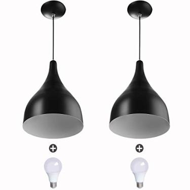 Imagem de 2 Lustres Pendente Gota Media Alumínio 30cm Preto + Lampada