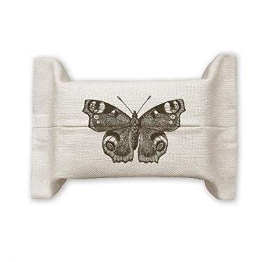 Imagem de Borboleta com asas escuras, cor escura, suporte de capa de papel para lenços faciais, saco de linho de algodão