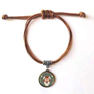 Imagem de DIYthinker Pulseira de couro com símbolo do signo do zodíaco da Constelação Leão Pulseira marrom joia presente