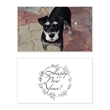 Imagem de Black Dog Pet Animal Imagem Fofa Festival Ano Novo Cartão Bless Mensagem Presente