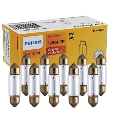 Imagem de Kit 10 Lâmpada Philips Torpedo C10w10,5X43 10W 12V 43mm Sv8,5 Acessóri