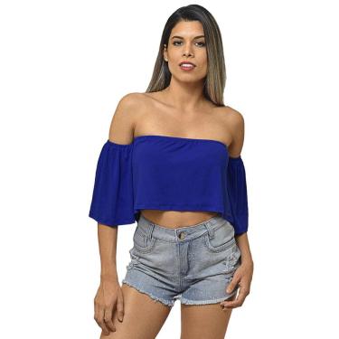 Imagem de Blusa Cropped Ciganinha Feminino Viscolycra Azul Tendência