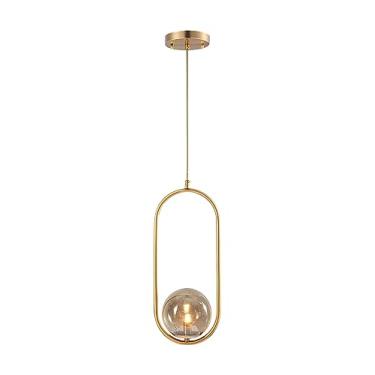 Imagem de Lustre Pendente Arco Dourado Bola Globo Esfera Âmbar Quarto Cozinha Ilha Escritório Inl78