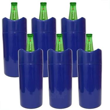 Imagem de Porta Garrafa Termico 600ml Camisinha Para Cerveja Kit 6 Unidades Isopor Cerveja Para Bar Restaurante Lanchonete (Azul)