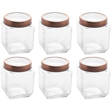 Imagem de Jogo 6 Potes de Vidro Lyor com Tampa de Metal 1,2L Gran Gastro Rosé Gold