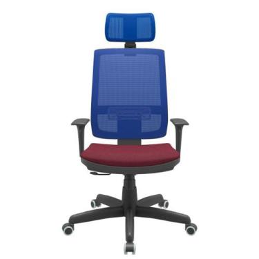 Imagem de Cadeira Office Brizza Tela Azul Com Encosto Assento Poliester Vinho Re