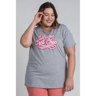 Imagem de T-shirt Feminina Plus Size Malha Algodão Estampada "Le Freak C`est Chic" - Serena