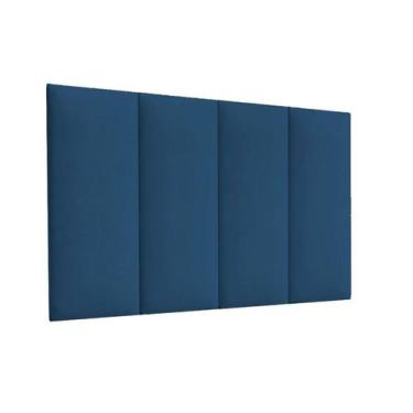 Imagem de Cabeceira Painel Estofada Para Cama De Solteiro 90cm - Azul - Quetal M