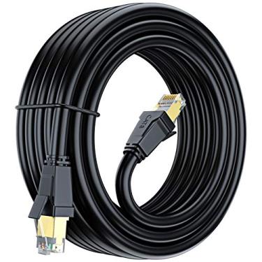 Imagem de Cabo Ethernet Cat 8 de 7,6 m, cabo Ethernet com conector RJ45 banhado a ouro, cabo de rede Cat 8, cabo de Internet LAN para modems, roteadores, switch de rede, cabo Ethernet de alta velocidade (preto)