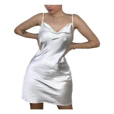 Imagem de CUOREZ Vestido camisole feminino frente única temperamento colete saia, Branco marfim, P